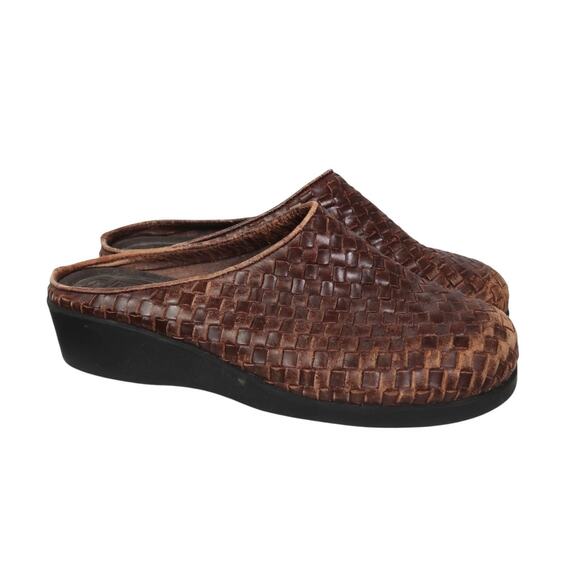 Vintage 90s Predictions Brown Leather Woven Slip-On Mule Shoes 7.5 - Picture 1 of 8